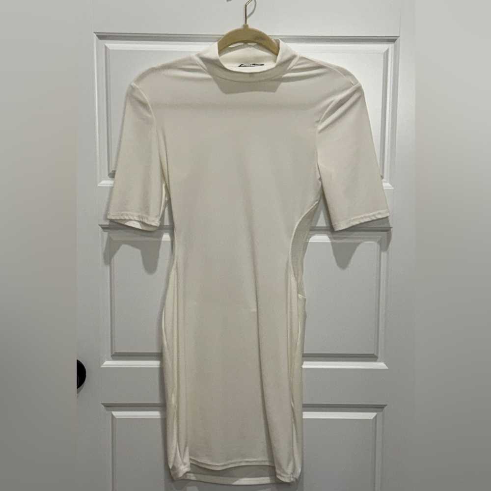 Fashion Nova White Mesh Sides And Back Mini Bodycon Dress Size M